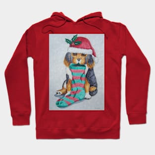 cute black and brown puppy with christmas stocking Hoodie
